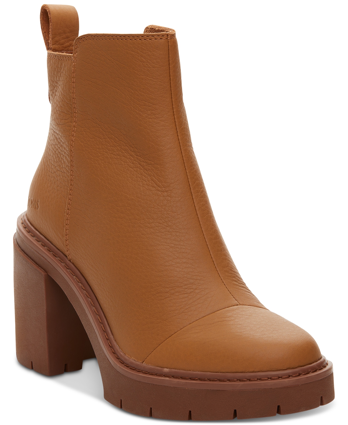 Shop Toms Women's Rya Lug Sole Block Heel Platform Booties In Tan Leather