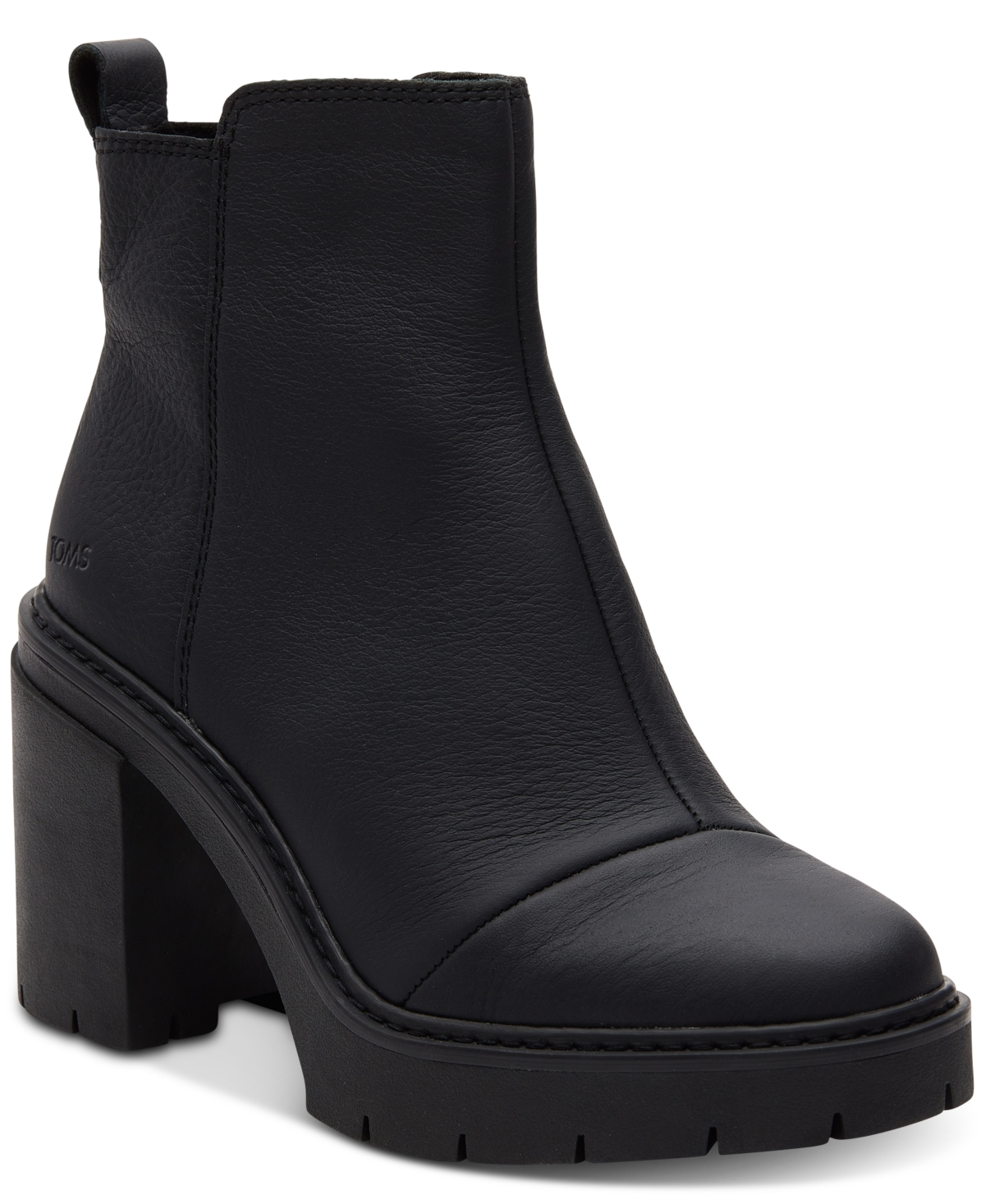 Women's Rya Lug Sole Block Heel Platform Booties - Black/Black Leather