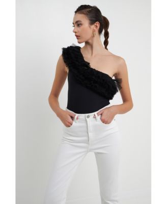 endless rose Women's Ruffled Asymmetrical Bodysuit - Macy's