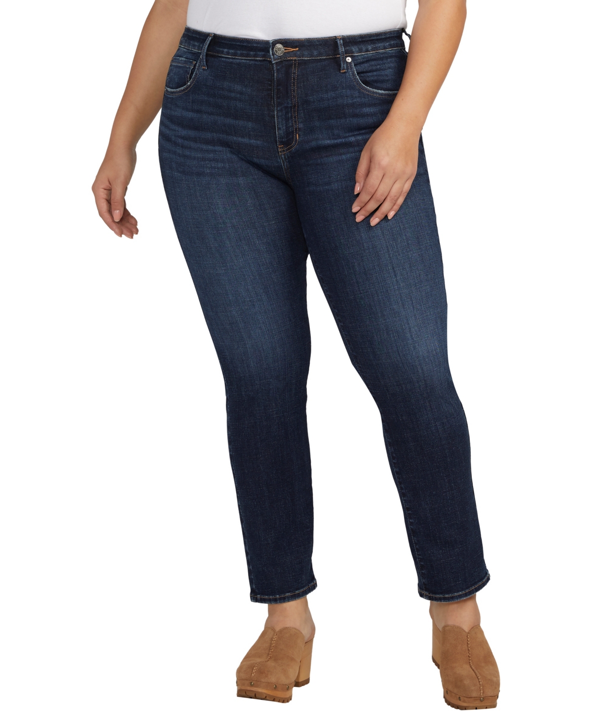 Shop Jag Plus Size Cassie Mid Rise Slim Straight Leg Jeans In Brisk Blue