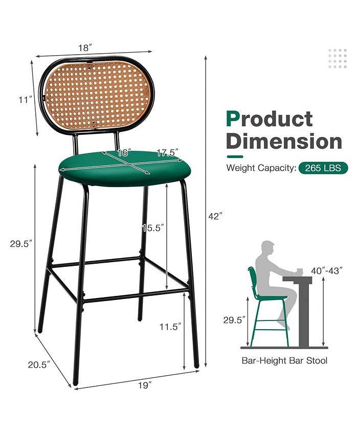 Costway Set of 2 Bar Stools Faux Leather Bar Height Kitchen Chairs with