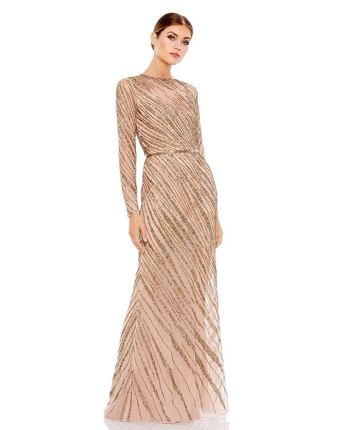 MAC DUGGAL Women s Embellished Long Sleeve High Neck Trumpet Gown