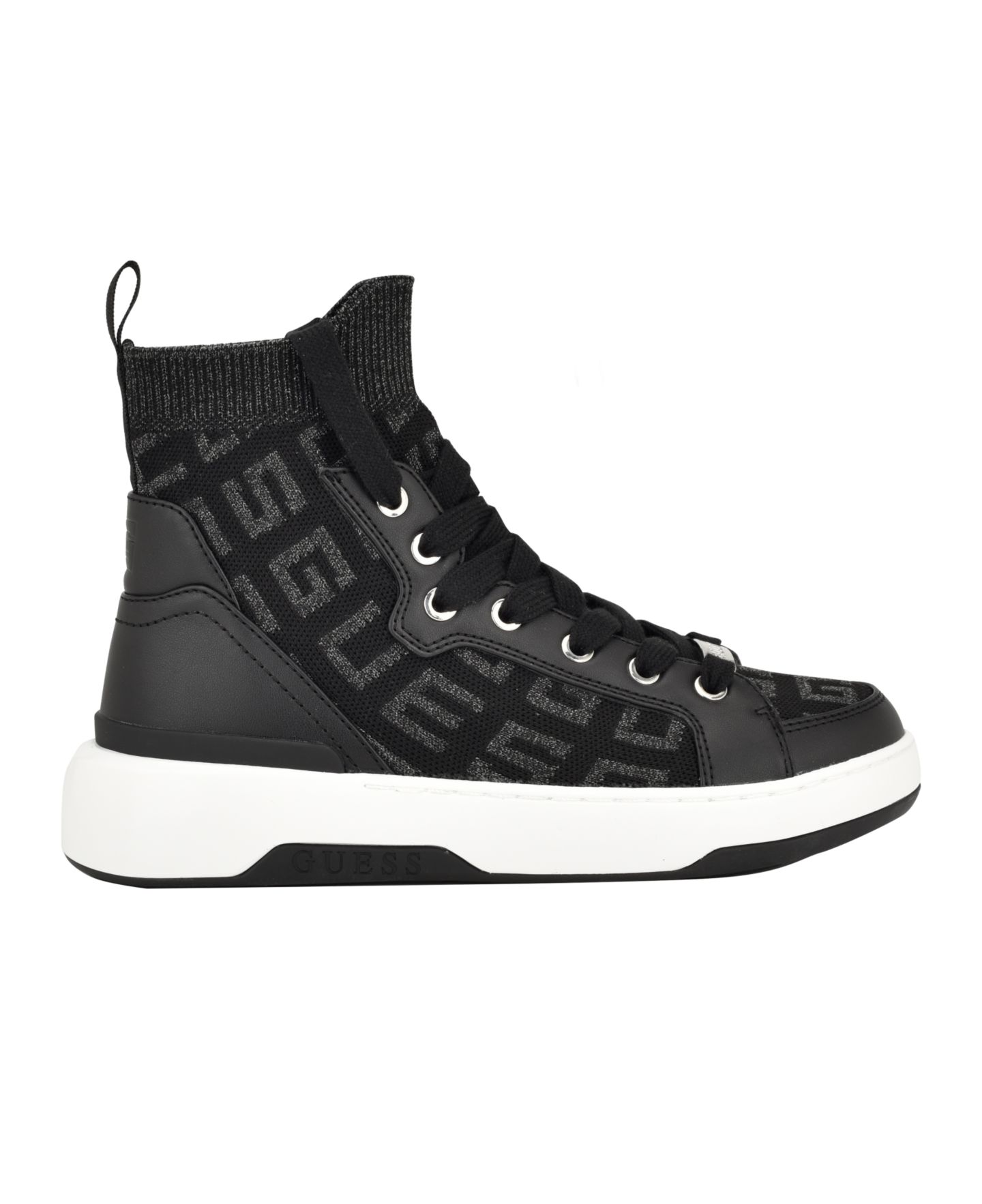 Женские кроссовки GUESS Mannen Knit Hi-Top Lace-Up Fashion, цвет: Чёрный — фото 2