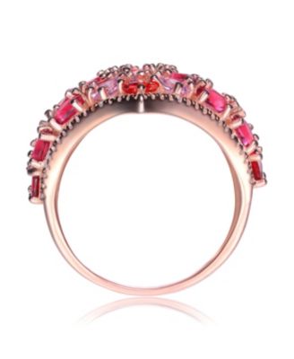 18K Rose Gold Plated Red Cubic Zirconia Accent Ring