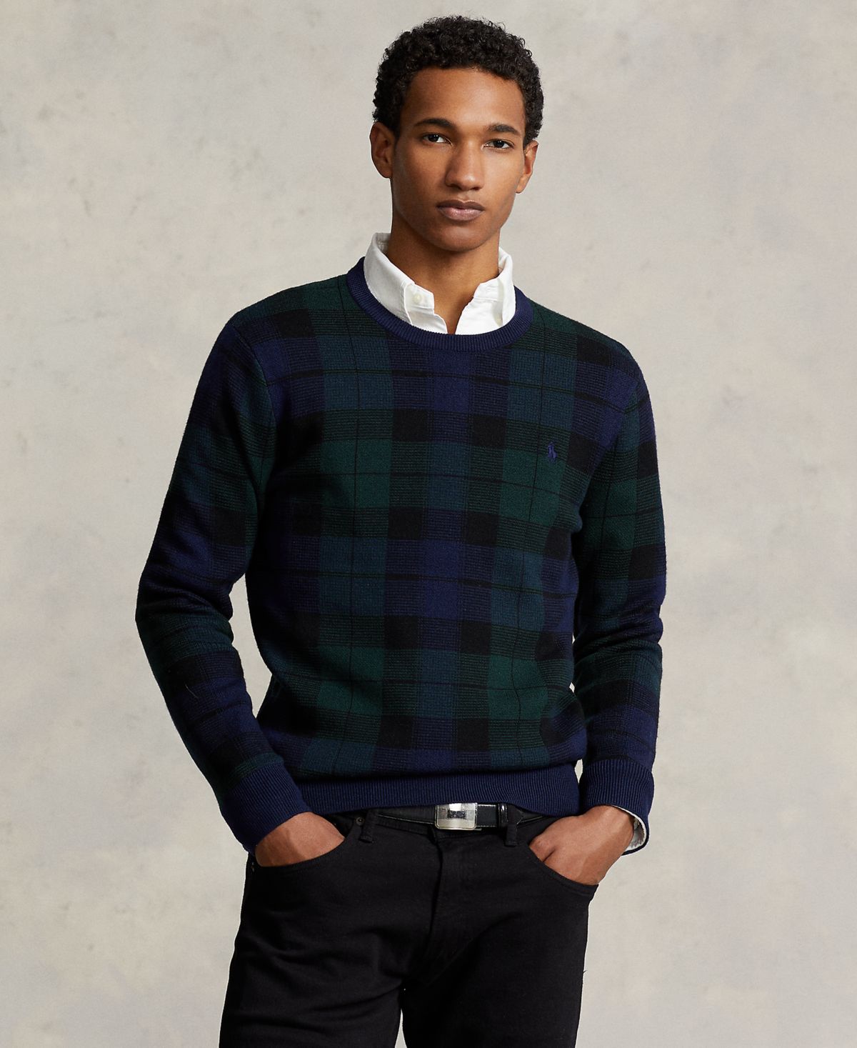 Мужской шерстяной свитер в клетку, который можно стирать в стиральной машине
