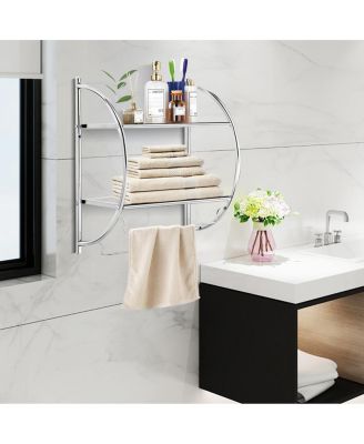 2 Tier Wall Mount Shower Organizer Toilet Bathroom Storage Rack Holder Towel Bar