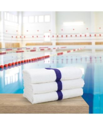 Power Gym Hand Towels (12 Pack),  16x27, White with Colored Stripe, 100% Ring-Spun Cotton