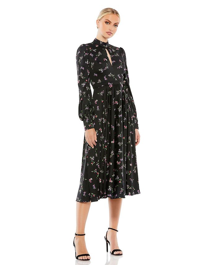 Mac Duggal Women s Ieena Long Sleeve Keyhole Fit And Flare Midi