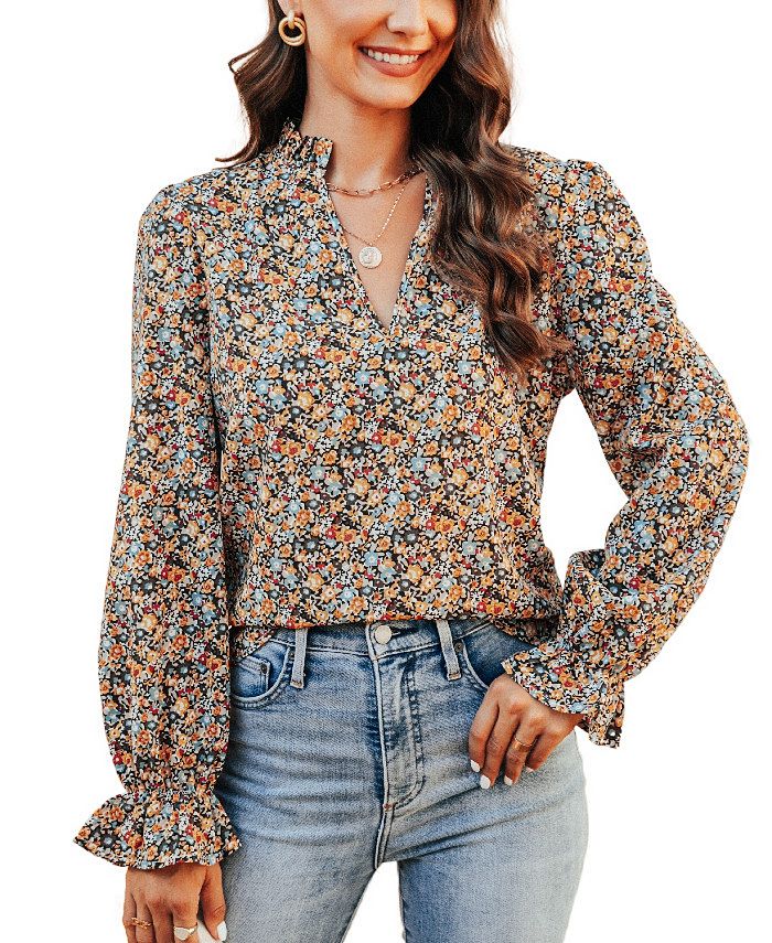 CUPSHE Women's Ditsy Floral Split Neck Top Macy's