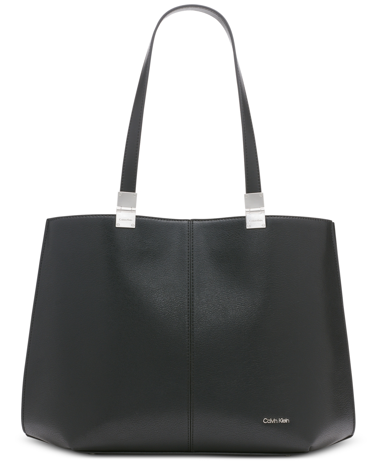 Shop Calvin Klein Granite Tote Bag With Magnetic Snap In Black,silver
