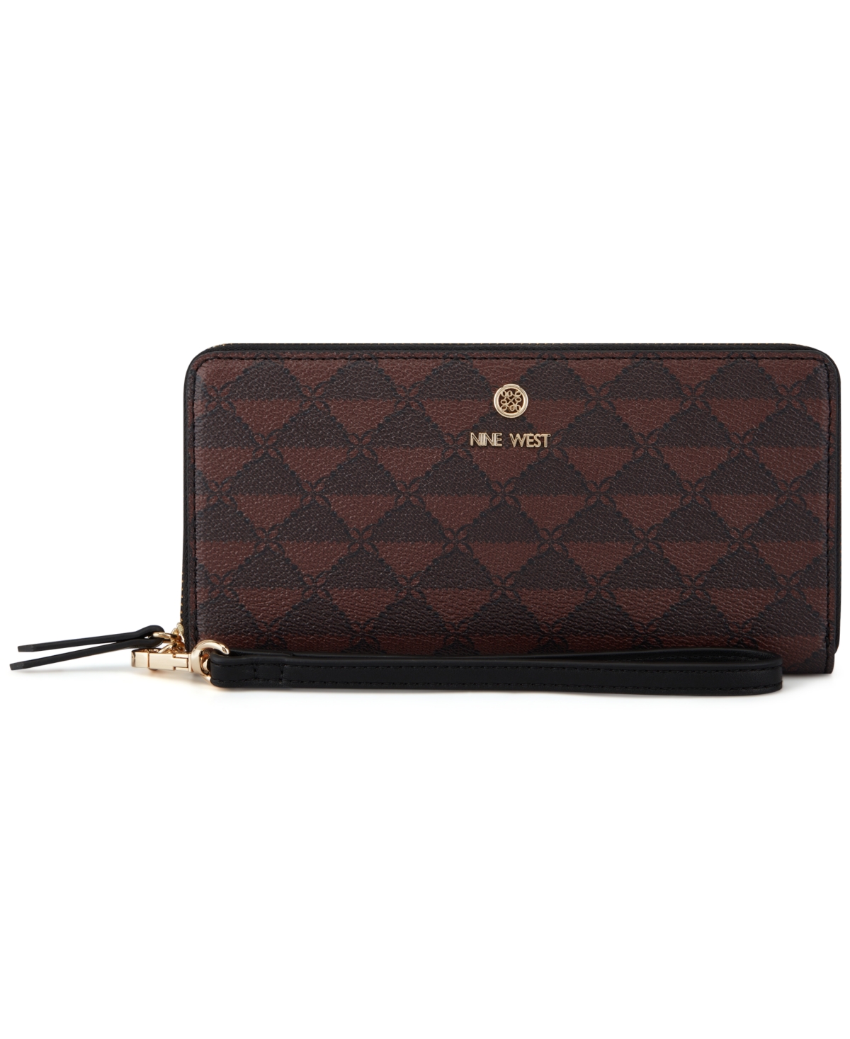 Nine West Linnette Small Zip Around Wallet With Wristlet In Mahogany Logo