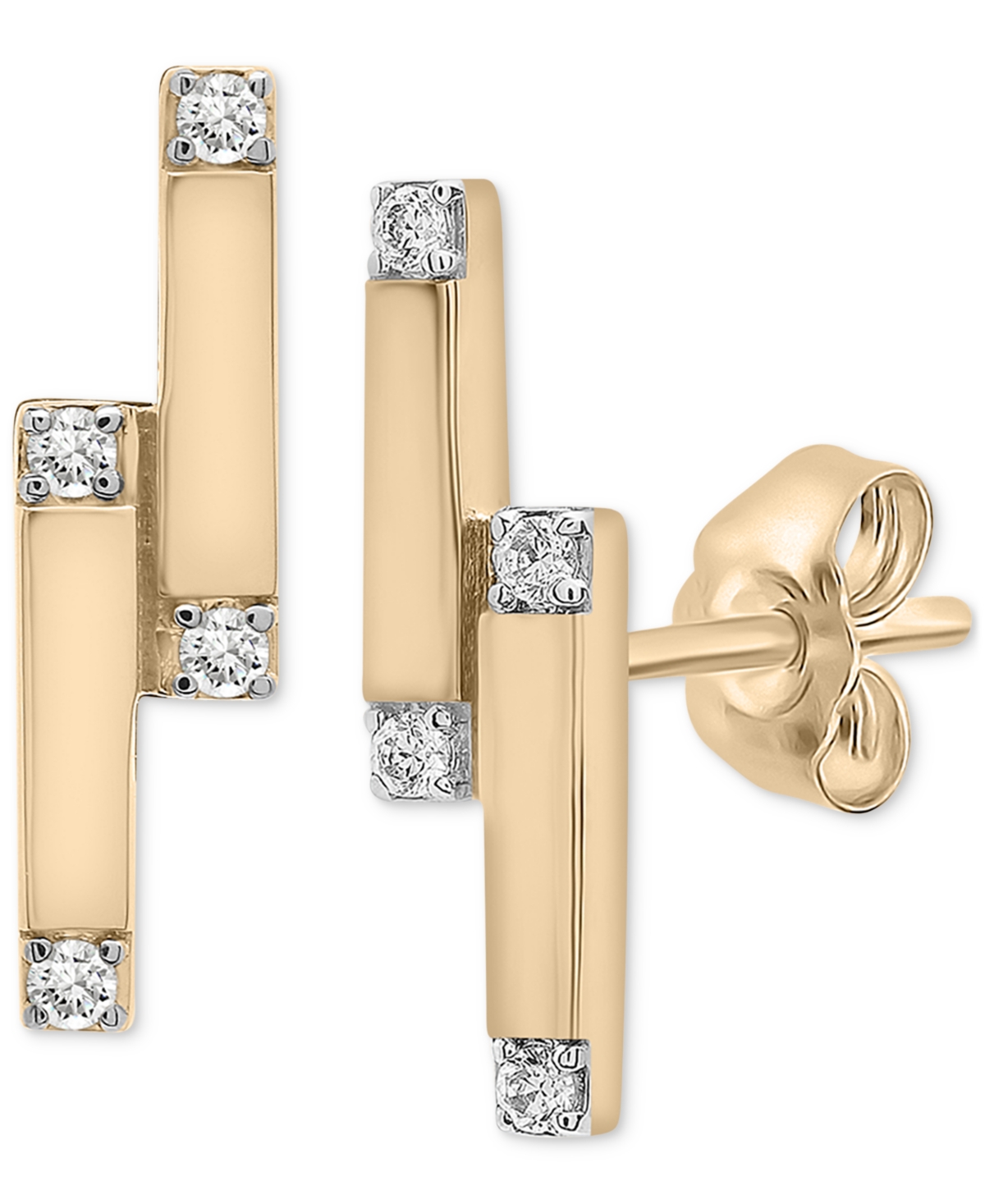 Diamond Double Bar Stud Earrings (1/10 ct. t.w.) in Gold Vermeil, Created for Macy's - Gold Vermeil