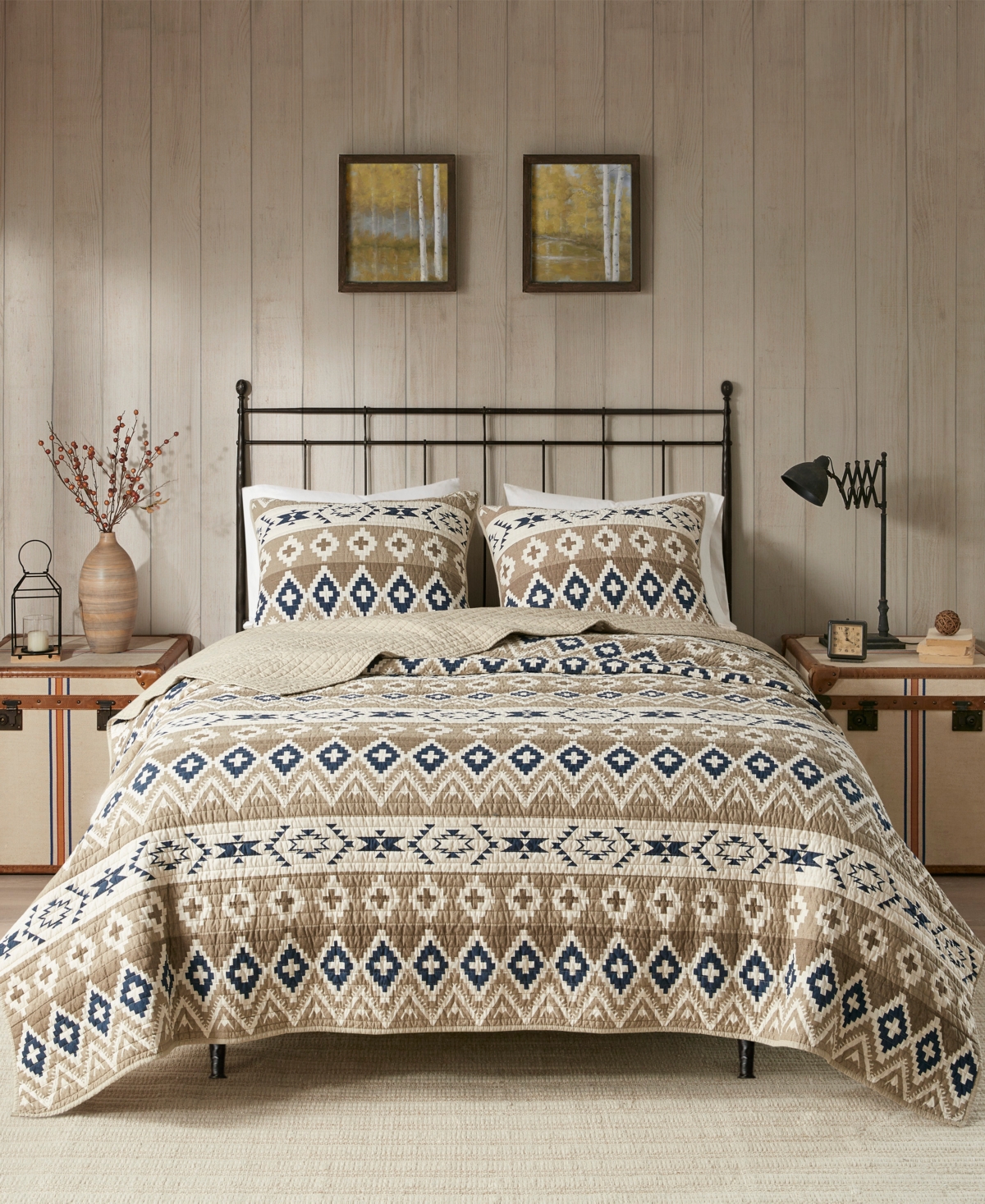 Woolrich Montana Printed Cotton Oversized 3 Piece Quilt Mini Set, King/california King In Tan