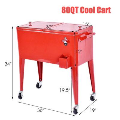 Outdoor Patio 80 Quart Cooler Cart Ice Beer Beverage Chest