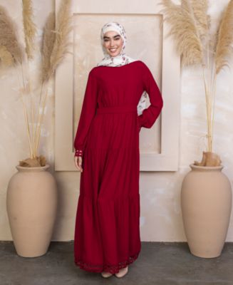 Embroidered Lace Trim Tiered Maxi Dress main image 0