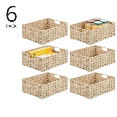 Woven Farmhouse Kitchen Pantry Storage Basket Box, 6 Pack, Cream/Beige