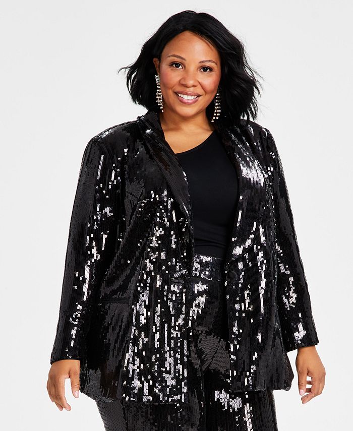I.N.C. International Concepts Plus Size Sequined Blazer, Created for ...