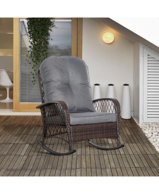 Outdoor Wicker Rocking Chair Wide Cushion, Steel Frame,
