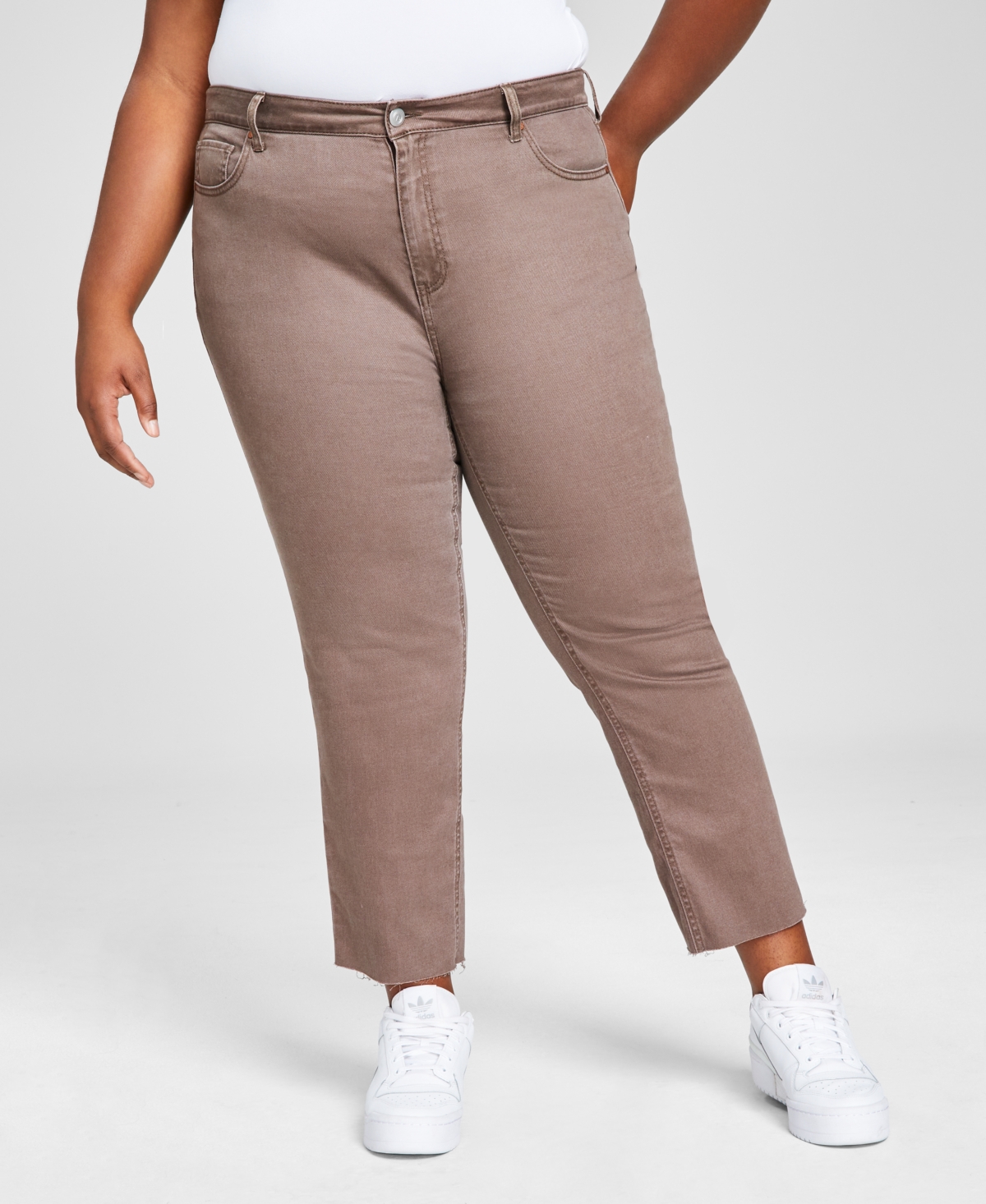 And Now This Trendy Plus Size Raw-hem Low-rise Jeans In Root Beer