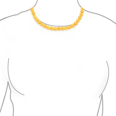 Plain Simple Smooth Classic Yellow Orange Created Synthetic Jade Round 10MM Bead Strand Necklace Silver Plated Toggle Clasp 16 Inch