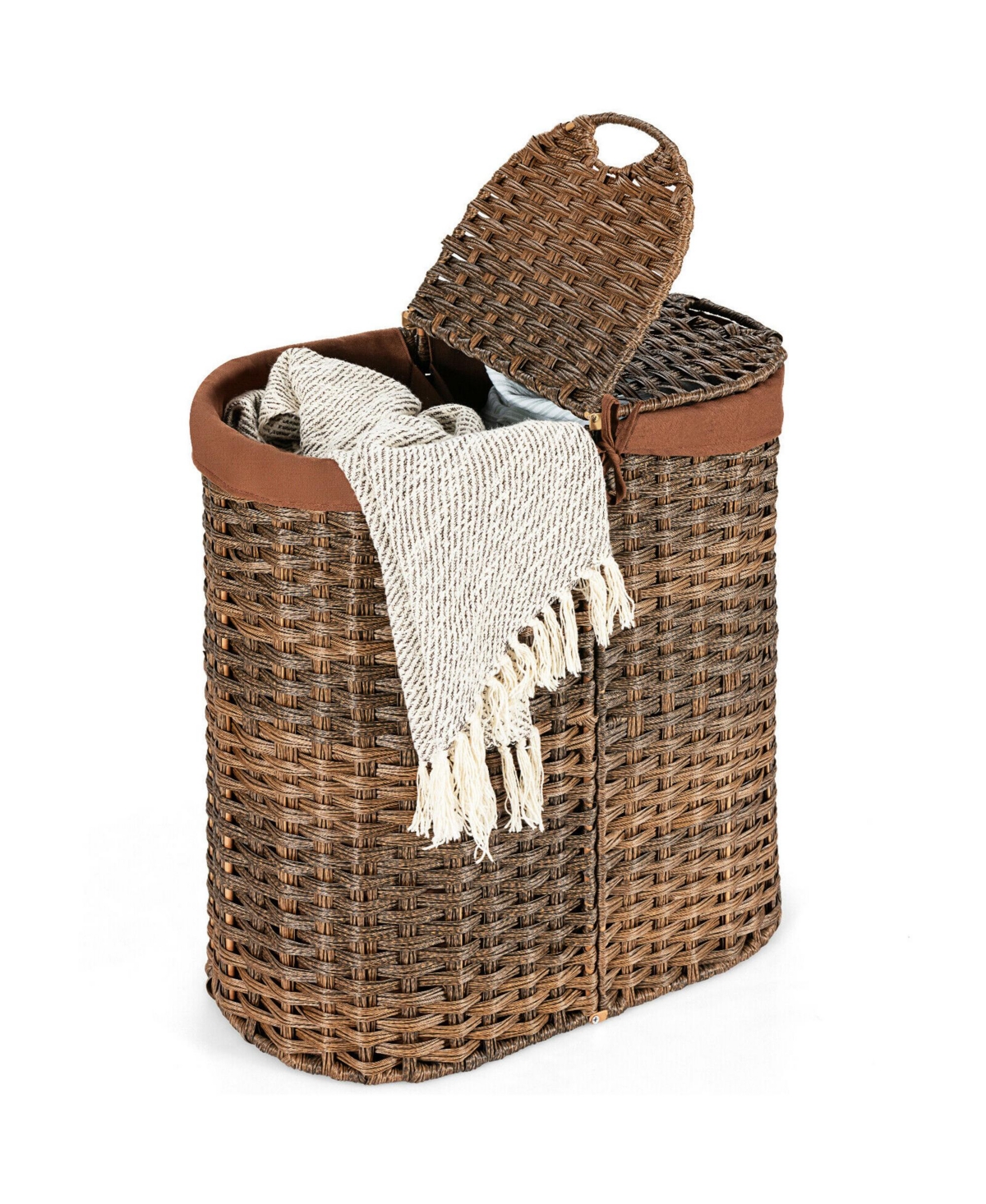 Handwoven Laundry Hamper Laundry Basket w/2 Removable Liner Bags - Brown