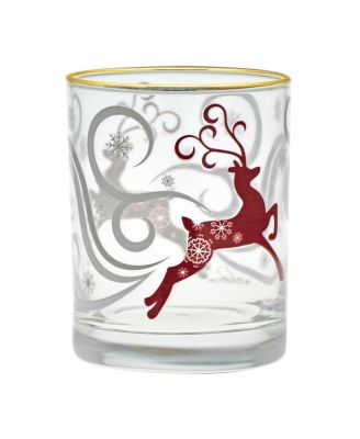 14-Ounce 22 Carat Gold-Tone Rim DOF (Double Old Fashioned) Glass Set of 4 - Reindeer Swirl