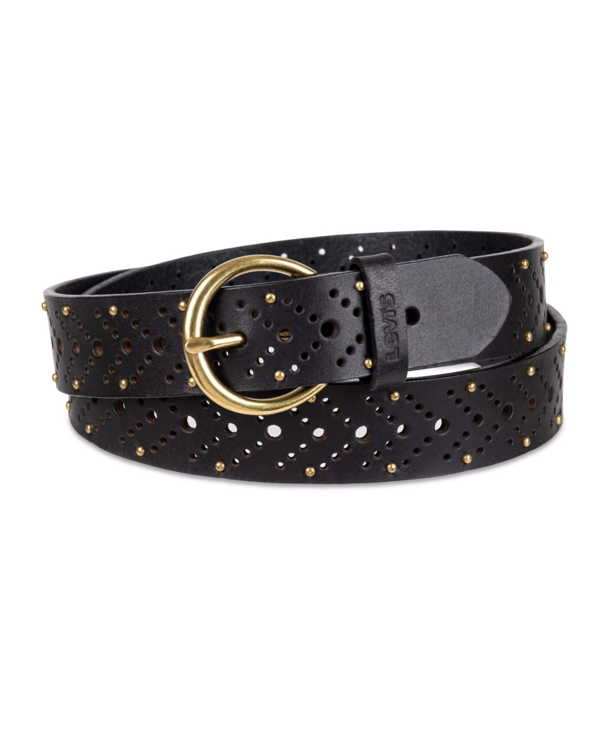 Women's Studded Fully Adjustable Perforated Leather Belt - Wheat