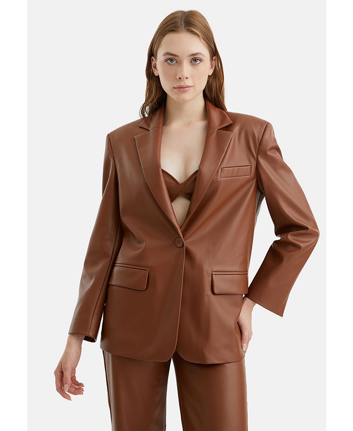 NOCTURNE Women's Shoulder Pad Pleather Blazer Macy's