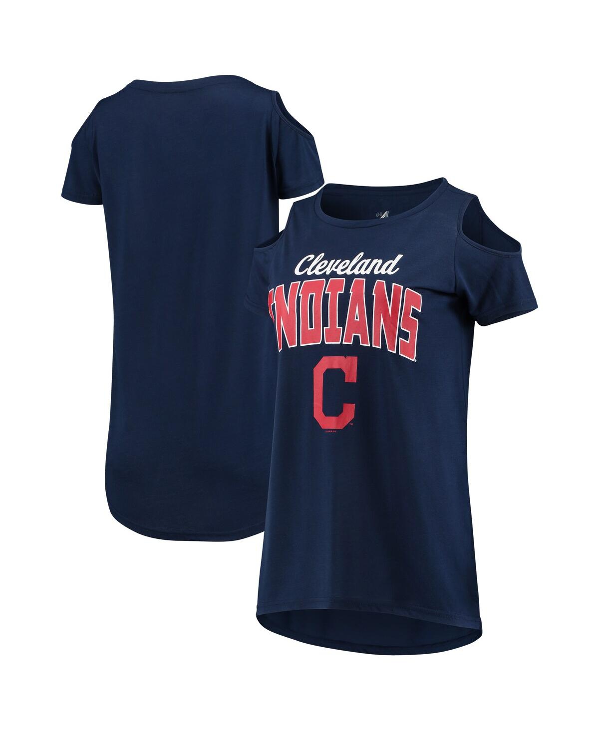 Women's G-iii 4Her by Carl BanksCleveland Guardians Clear the Bases Cold Shoulder T-shirt - Navy
