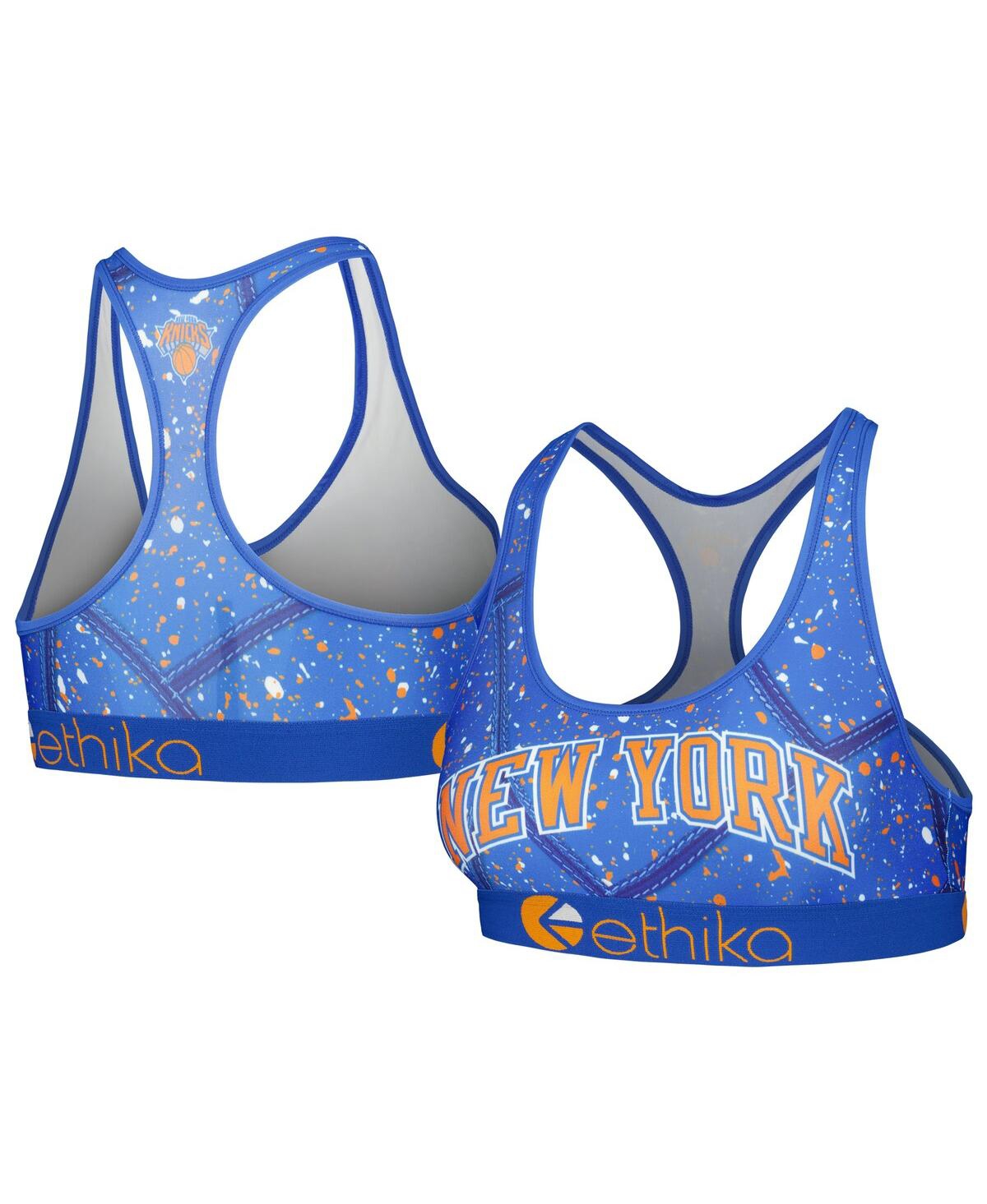 Women's Ethika Blue New York Knicks Racerback Sports Bra - Blue