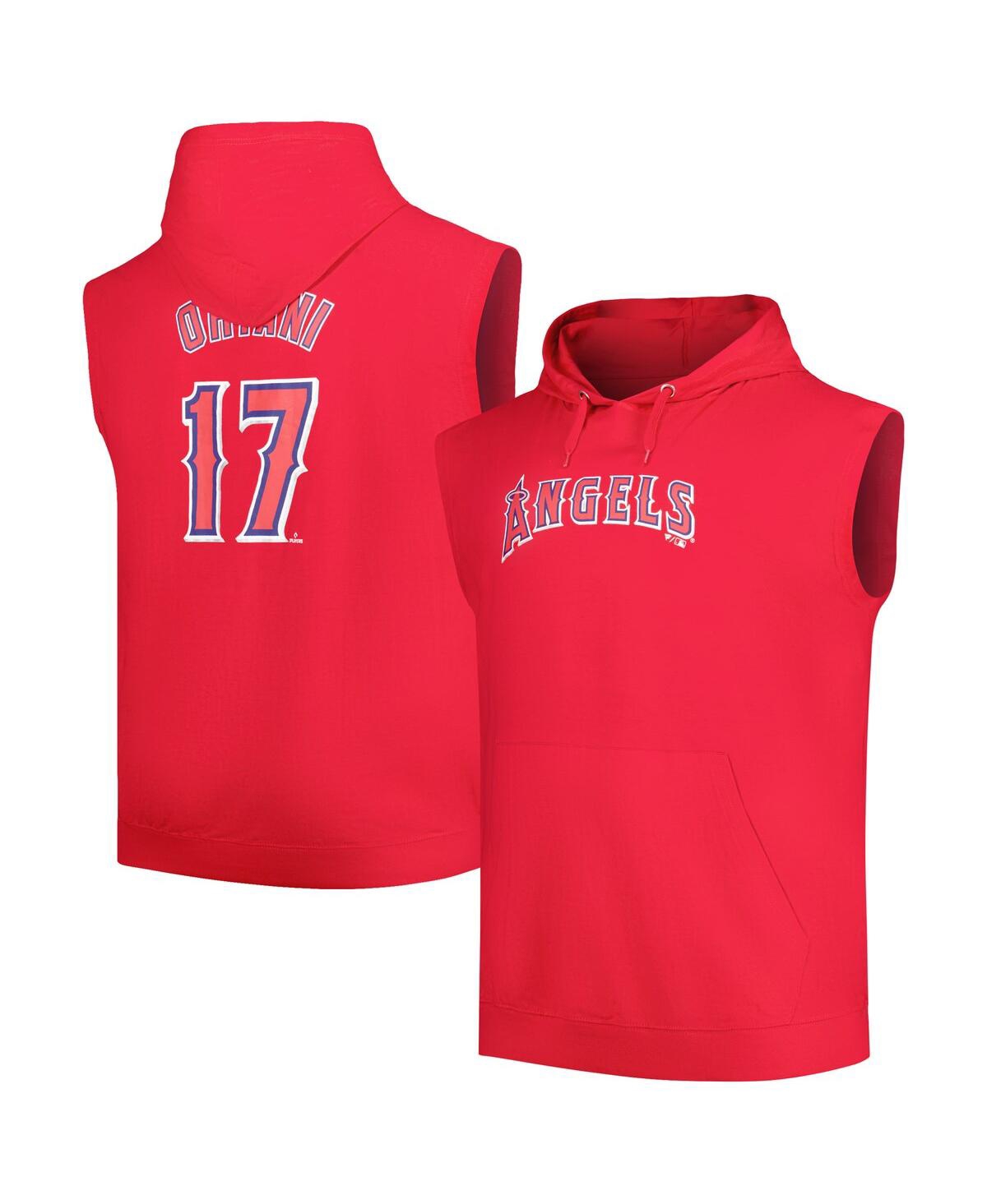 Shop Fanatics Men's  Shohei Ohtani Red Los Angeles Angels Name And Number Muscle Tank Hoodie