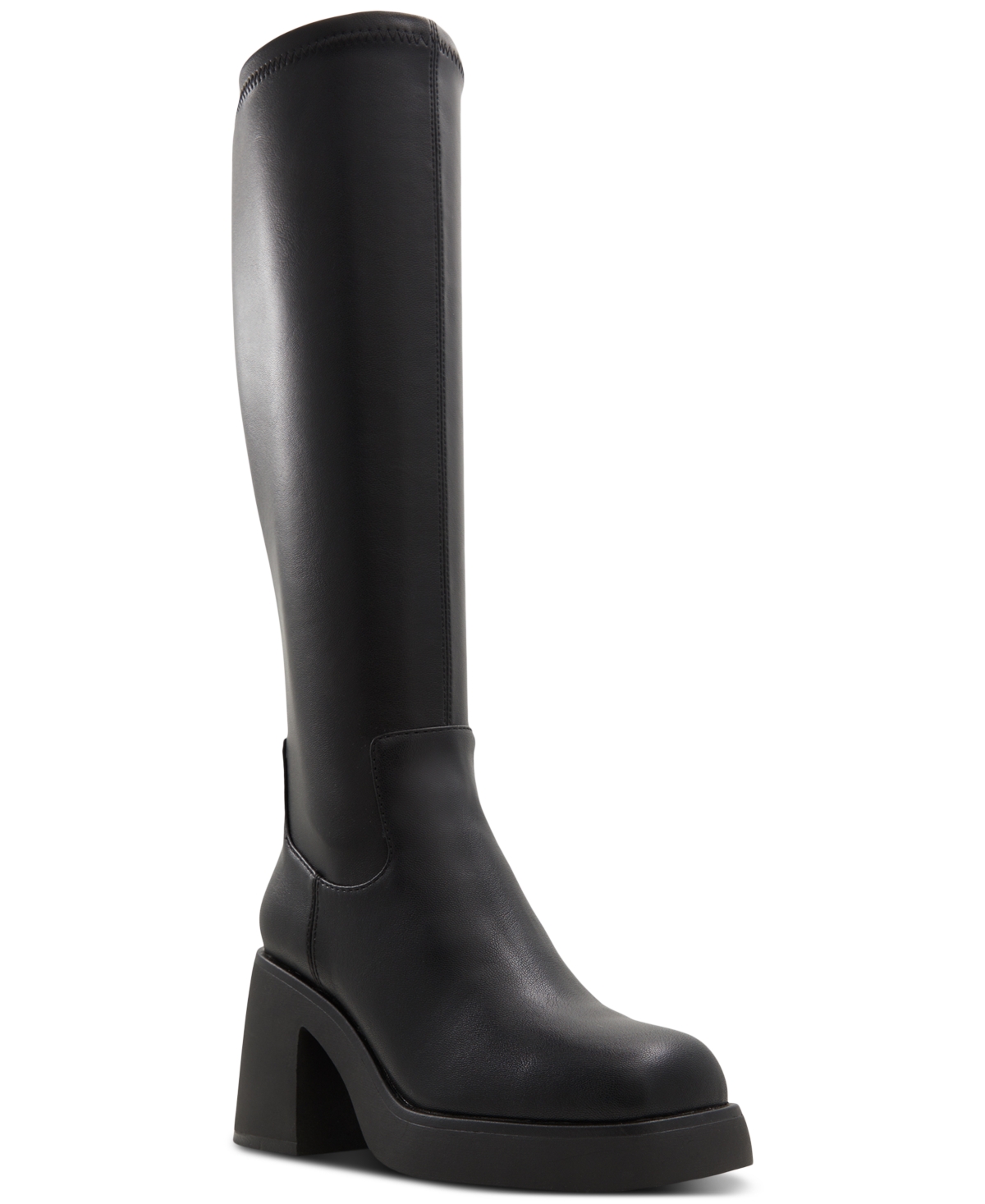Women's Auster Knee-High Block-Heel Tall Boots - Black Smooth
