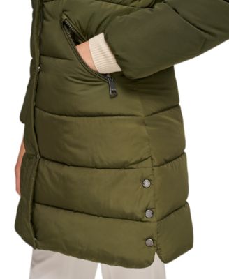 Women's Faux-Sherpa Collar Hooded Stretch Puffer Coat, Created for Macy's