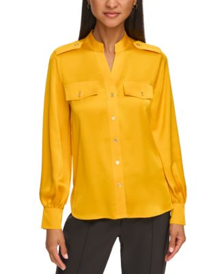 KARL LAGERFELD PARIS Women's Solid-Color Utility Blouse - Macy's