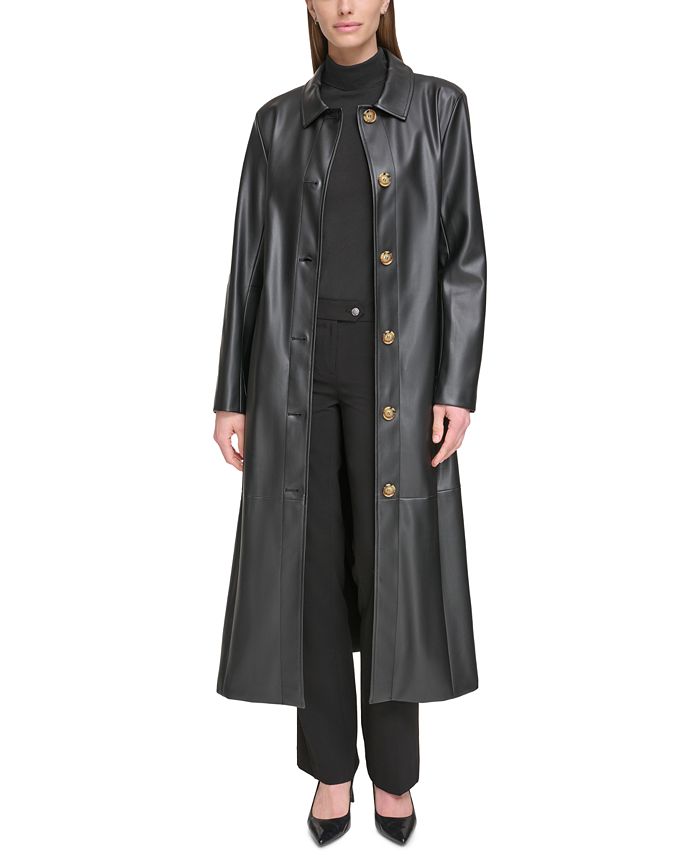 Calvin Klein Women's Belted Faux-Leather Trench Coat - Macy's
