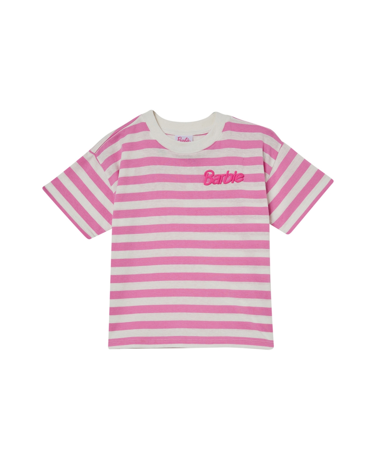 Cotton On Kids' Little Girls License Drop Shoulder Short Sleeve T-shirt In Licensed Mattel Barbie Logo,pink Gerber