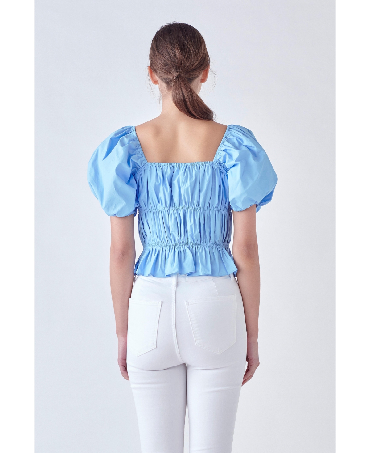 English Factory Women's Tie Detail Shirring Top with Short Sleeves