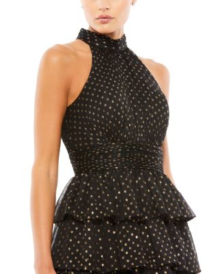 Women's Layered Polka Dot Halter Cocktail Dress