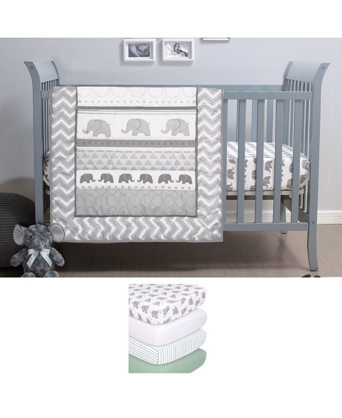 The Peanutshell Elephant Walk 7 Piece Baby Nursery Crib Bedding Set
