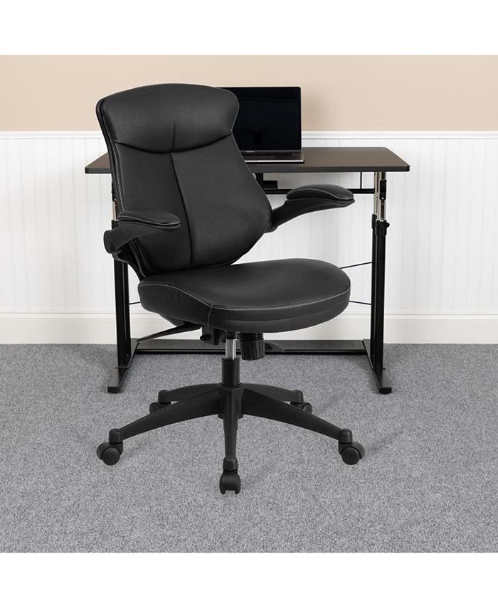 Offex MidBack Black Leather Executive Swivel Office Chair With Back Angle Adjustment And Flip