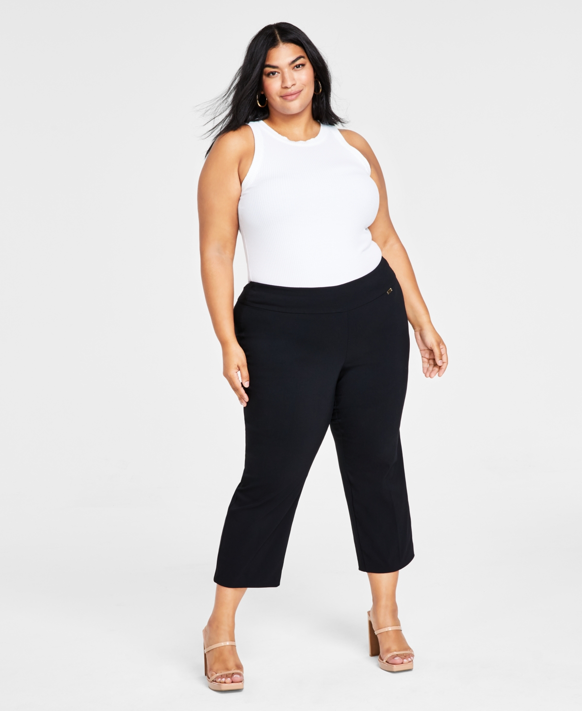 Inc International Concepts Plus Size Mid-rise Pull-on Capri Pants, Created For Macy's In Deep Black