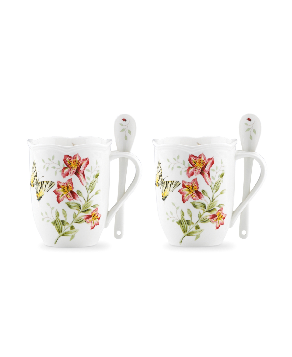 Lenox Butterfly Meadow Set of 2 Cocoa Mugs with Spoons