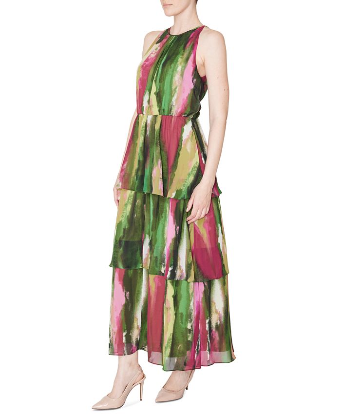 Donna Ricco Women's Printed Sleeveless Tiered Maxi Dress - Macy's