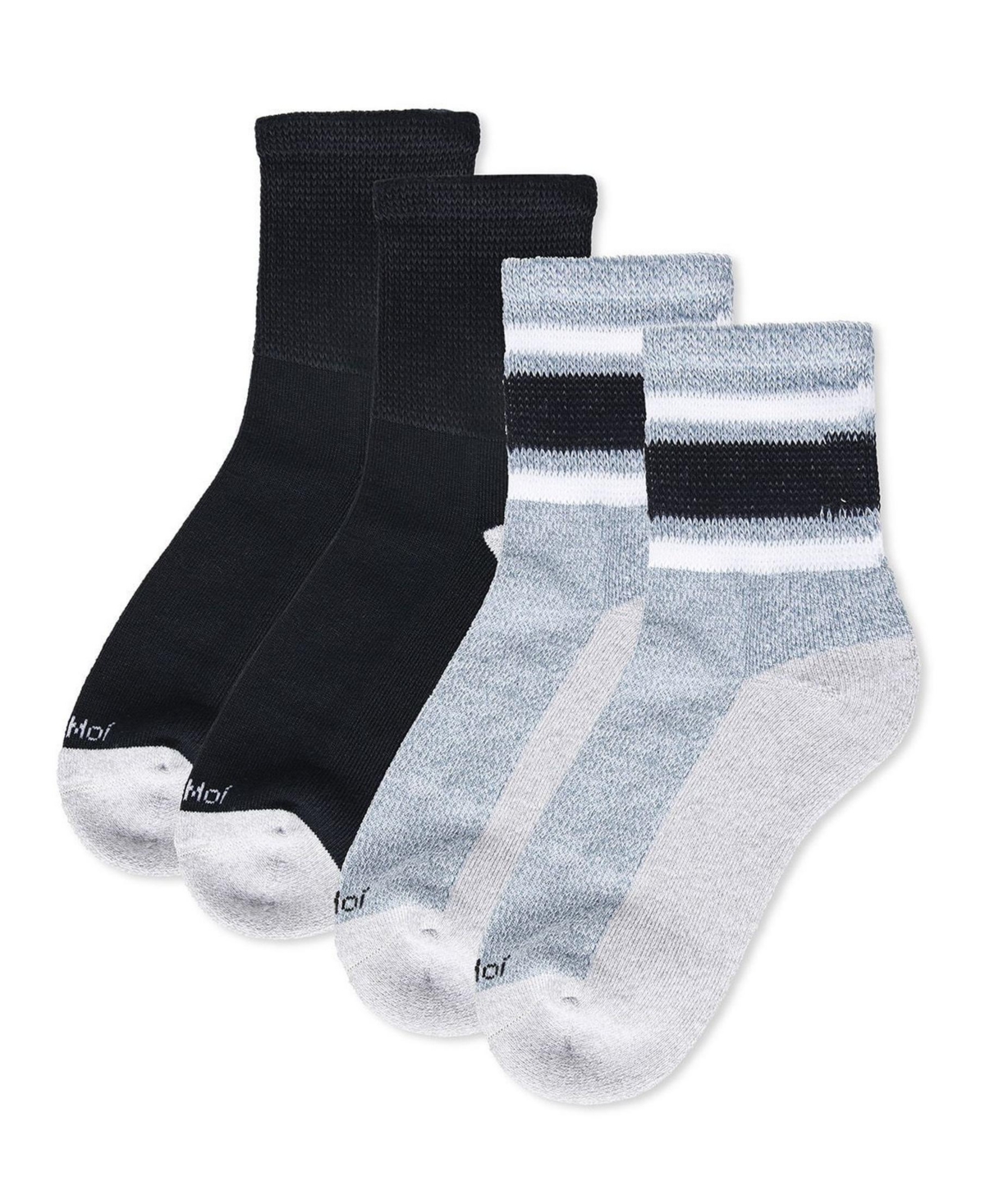 Memoi Men's Diabetic Vintage-like Stripe Half Cushion Quarter Socks, Pair Of 2 In Denim