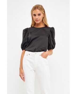 Women's Poplin Puffed Sleeve Top