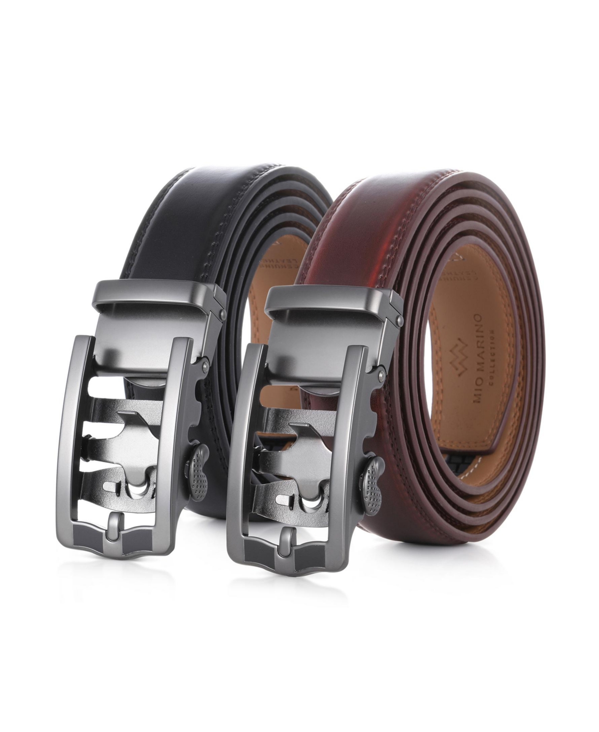 Men's Robust Metal Leather 2 Pack Ratchet Belt - Black  mahogany
