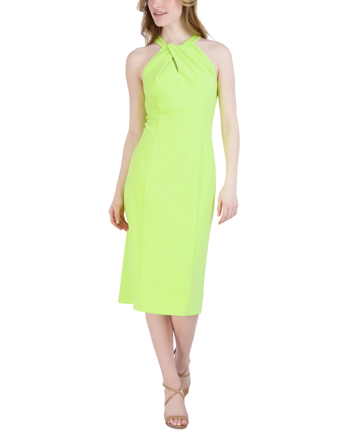 Shop Julia Jordan Halter-neck Sleeveless Sheath Dress In Neon Green