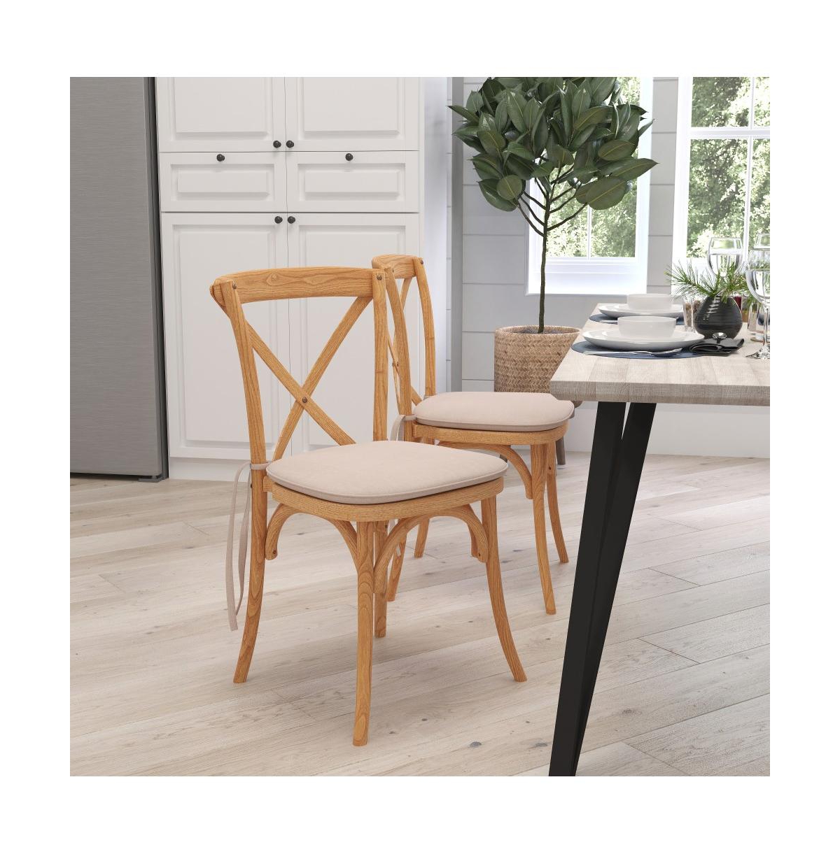 Merrick Lane Davisburg Stackable Wooden Cross Back Bistro Dining Chair With Cushion