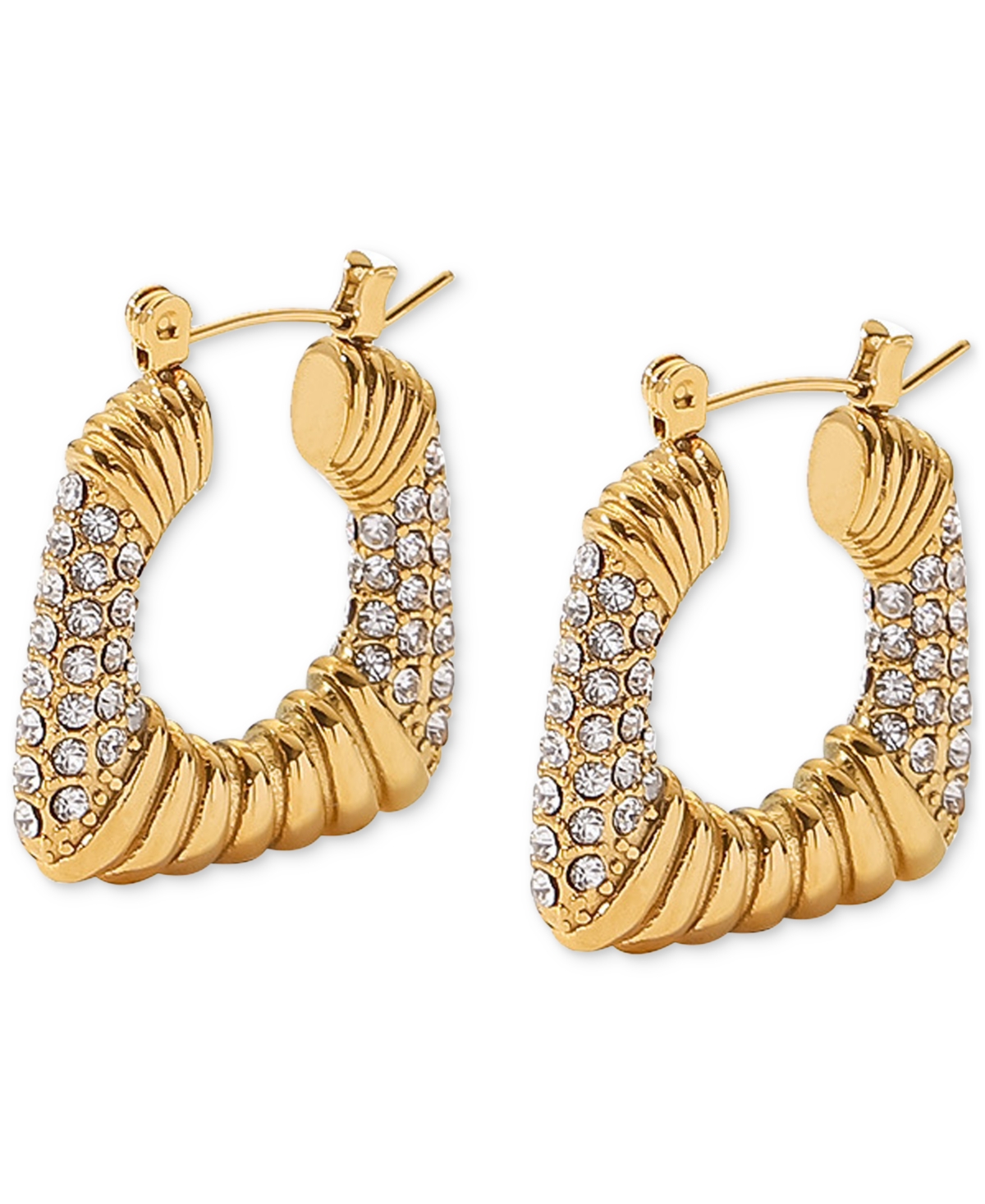 18k Gold-Plated Small Pave Square Textured Hoop Earrings - Gold