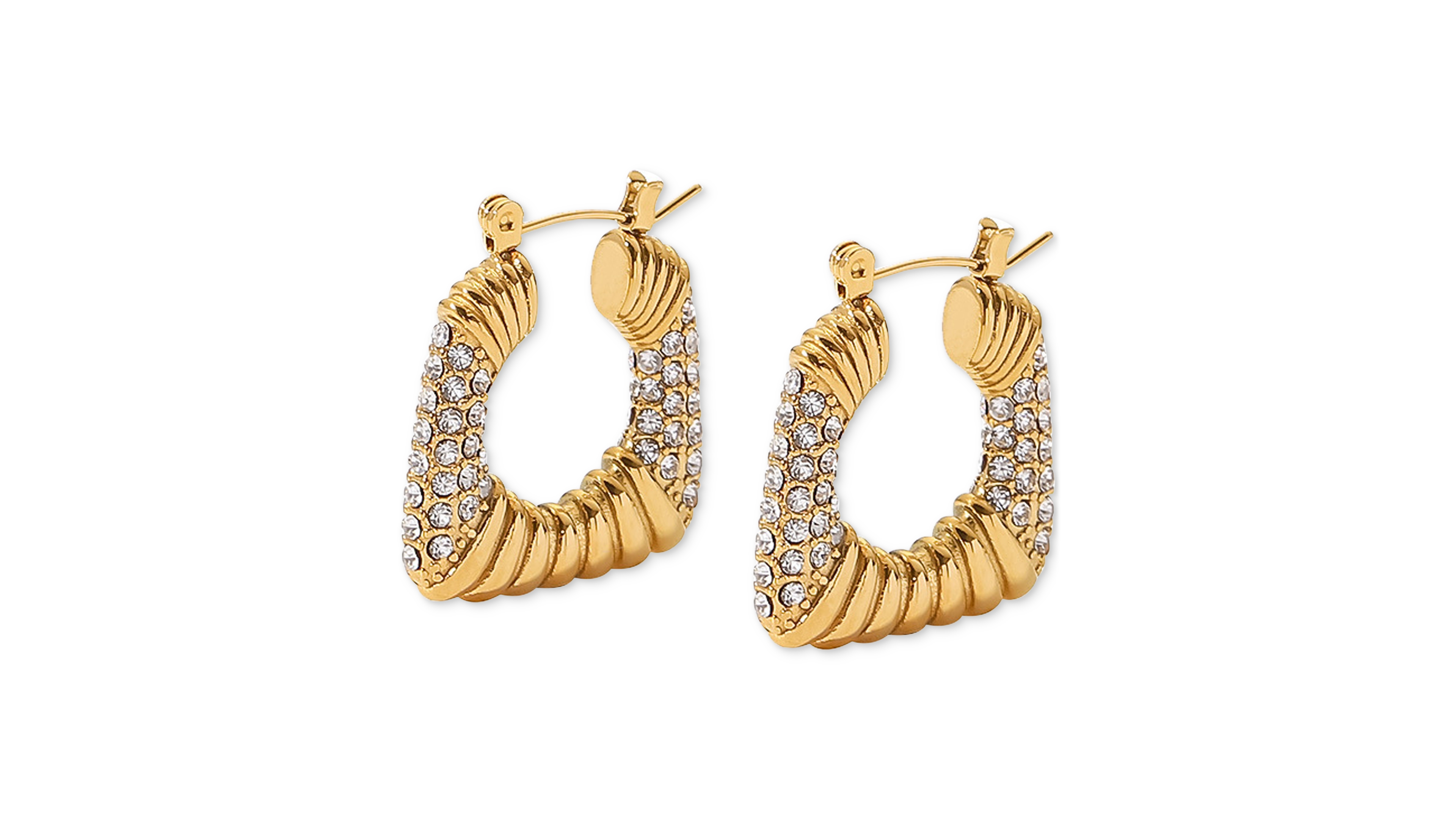 Heymaeve 18k Gold-Plated Small Pave Square Textured Hoop Earrings